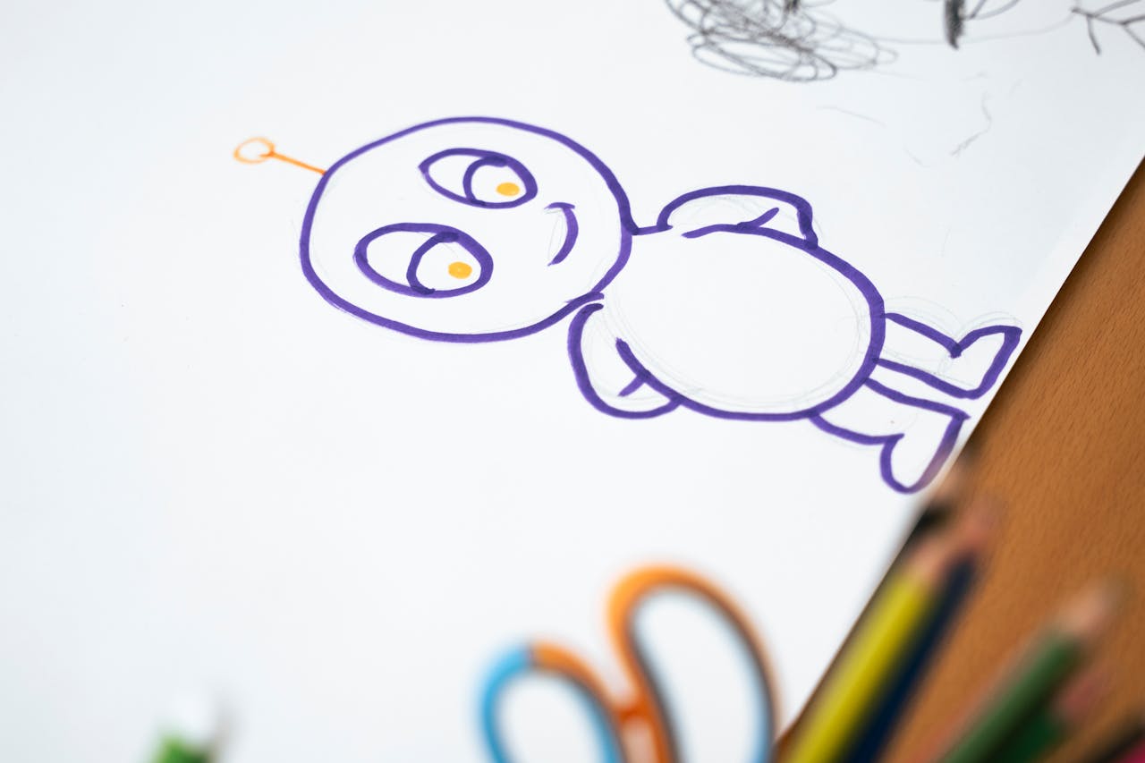 Crafting Captivating Headlines: Your awesome post title goes here Colorful cartoon character sketch on paper with colored pencils on the side.